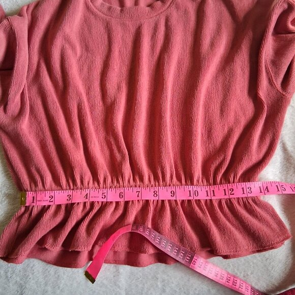 Zara Women's Size Small Coral Pink Ribbed Long Sleeve Peplum Boho Top - Picture 9 of 10